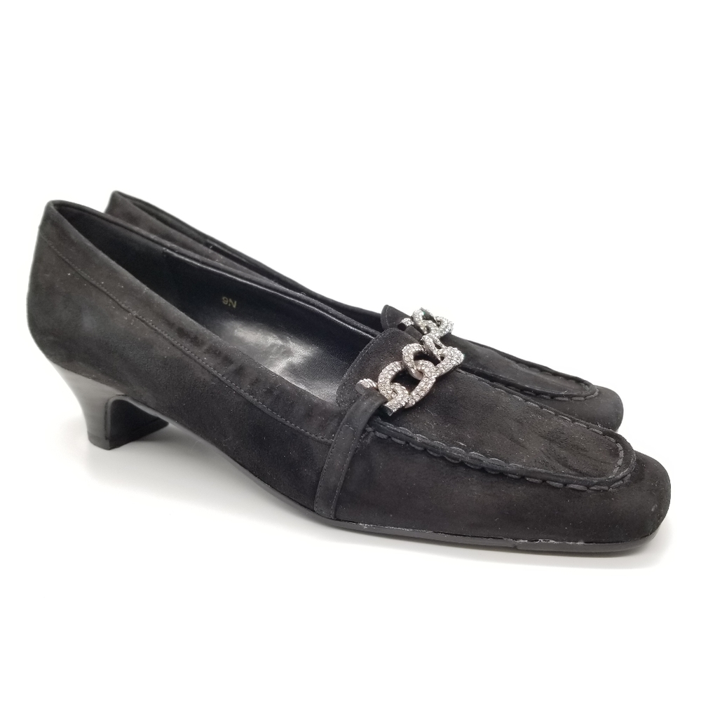 Van Eli Suede Kitten Heel Loafer Chain Sz 9 Narrow